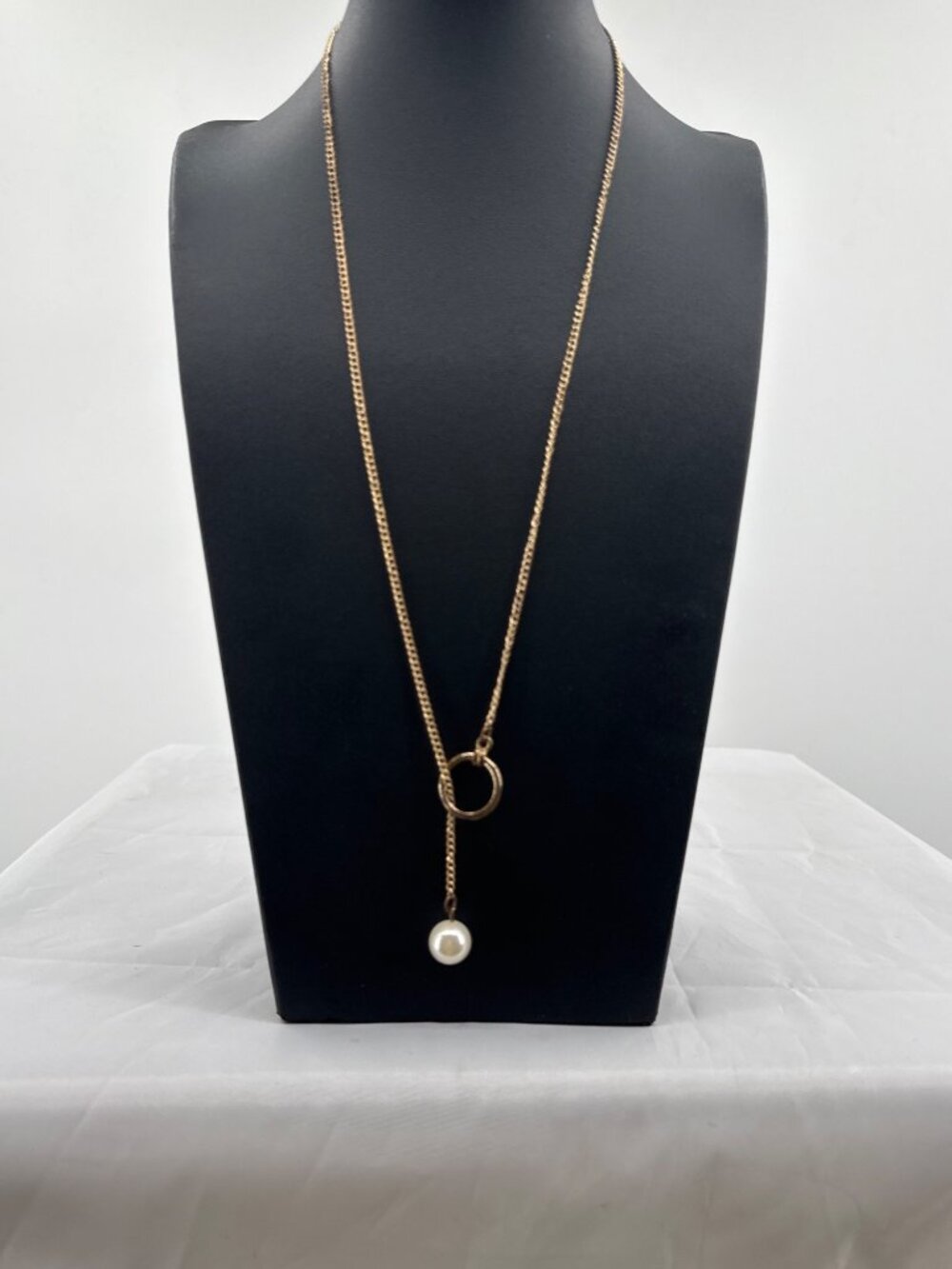 Gold Pearl Lariat Drop Y-Necklace Minimal Boho Karma
